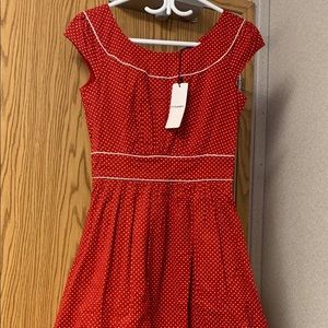 emily and fin red cotton polka dot dress XS
